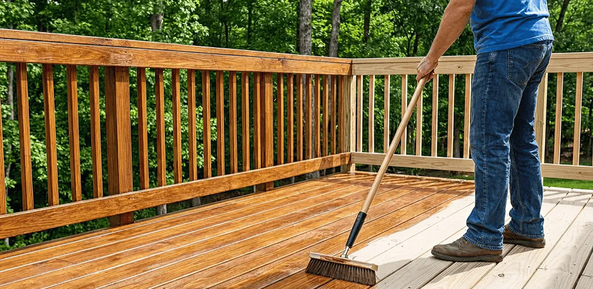Deck staining and sealing application on a wood deck in Charlotte, NC