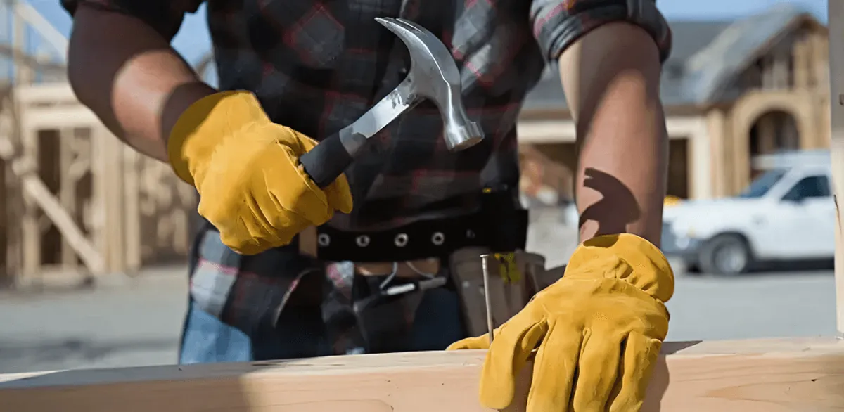 Handyman fixing wood trim with a hammer for home repairs in Charlotte, NC