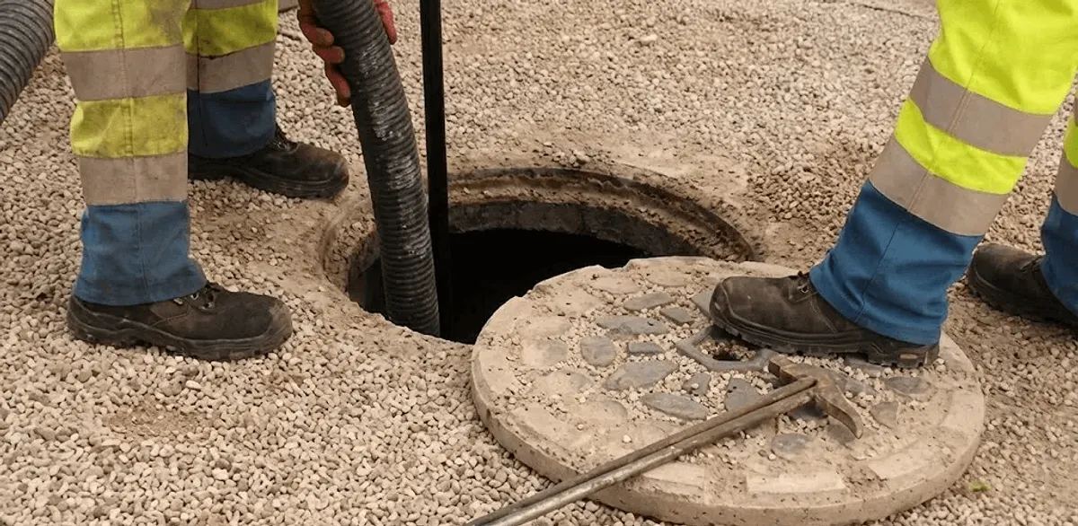 Drain cleaning crew clearing a sewer access point with professional equipment in Charlotte, NC